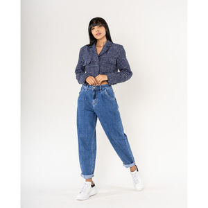 Jean baggy à jambes larges en denim coton délavé stretch