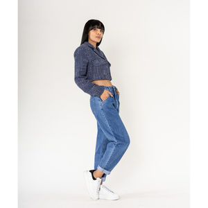 Jean baggy à jambes larges en denim coton délavé stretch
