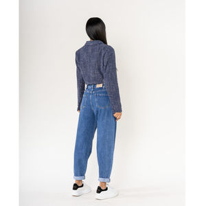 Jean baggy à jambes larges en denim coton délavé stretch