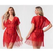 Tunique de plage en dentelle fleurie transparente à franges