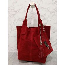 Cabas en cuir avec une trousse assortie et de pompon décoratif