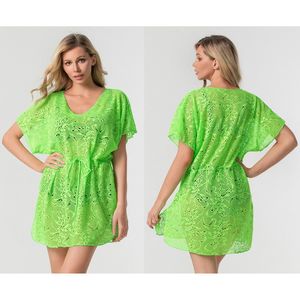 Tunique de plage à broderie ajourée avec cordon de serrage