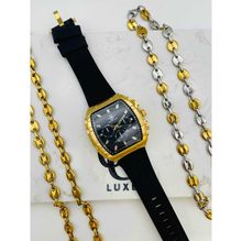 Montre bracelet  à boitier forme tonneau sur bracelet en silicone