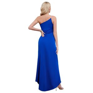 Robe de soirée longue fendue à une épaule et taille affinée avec liens en strass