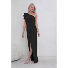 Robe de cérémonie longue asymétrique à épaule drapée et fente latérale