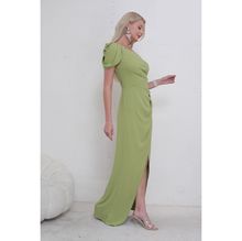 Robe de cérémonie longue asymétrique à épaule drapée et fente latérale