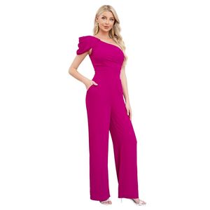 Combinaison asymétrique à une épaule avec pantalon droit à poche