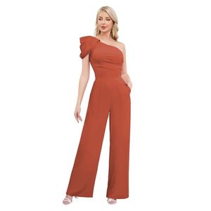 Combinaison asymétrique à une épaule avec pantalon droit à poche