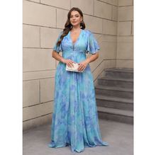 Robe longue pour grande taille à motif fleuri de type aquarelle