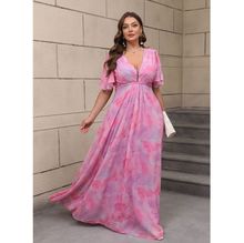 Robe longue pour grande taille à motif fleuri de type aquarelle