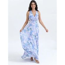 Robe de cérémonie légère à motif floral décolleté en V et dos échancré