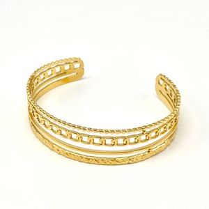 Bracelet jonc manchette multicouche avec motifs doré élégant