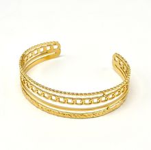 Bracelet jonc manchette multicouche avec motifs doré élégant