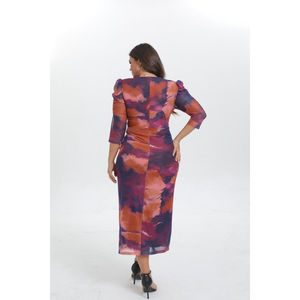 Robe drapée imprimée abstrait tie & dye à manches trois quarts en grande taille