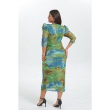 Robe drapée imprimée abstrait tie & dye à manches trois quarts en grande taille