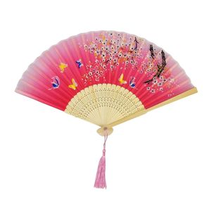 Éventail pliant en bambou raffiné à motif fleur et papillons