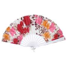 Éventail pliant imprimé floral avec manche en blanc