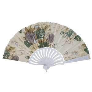 Éventail pliant imprimé floral avec manche en blanc