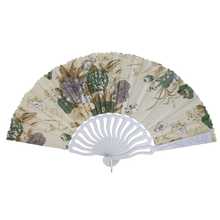 Éventail pliant imprimé floral avec manche en blanc