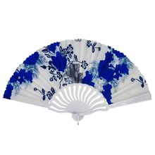 Éventail pliant imprimé floral avec manche en blanc