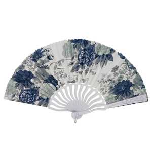 Éventail pliant imprimé floral avec manche en blanc