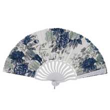 Éventail pliant imprimé floral avec manche en blanc