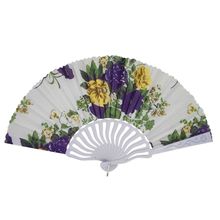 Éventail pliant imprimé floral avec manche en blanc