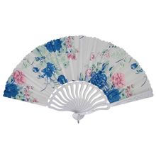 Éventail pliant imprimé floral avec manche en blanc