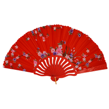 Éventail pliant avec une variété de motifs floraux sur un fond uni