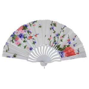 Éventail pliant avec une variété de motifs floraux sur un fond uni