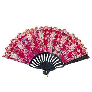 Éventail décoré de motifs fleurs et ornementales avec paillettes