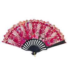 Éventail décoré de motifs fleurs et ornementales avec paillettes