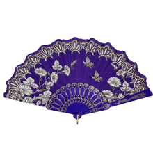 Éventail orné d'un motif élégant de papillons et de volutes dorées