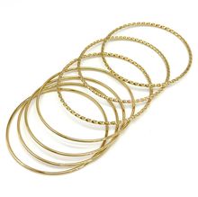 Bracelet deux joncs distincts en acier de couleur doré lot de 7 pièces