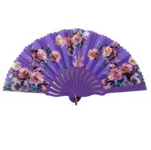 Éventail à main motif floral multicolores recouvre le tissu avec manche en plastique