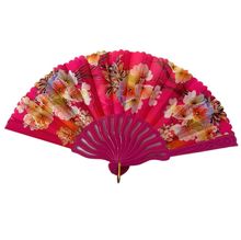Éventail à main motif floral multicolores recouvre le tissu avec manche en plastique