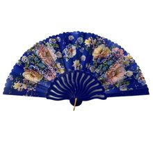 Éventail à main motif floral multicolores recouvre le tissu avec manche en plastique