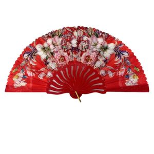 Éventail à main motif floral multicolores recouvre le tissu avec manche en plastique