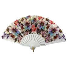 Éventail à main motif floral multicolores recouvre le tissu avec manche en plastique