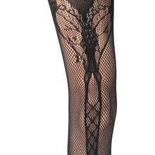 Collants résille noirs à maillage fin à motif linéaire verticale sur l'arrière