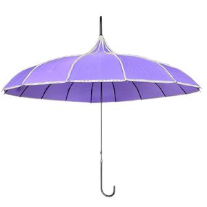 Parapluie forme pagode en polyester uni avec bordure à pois