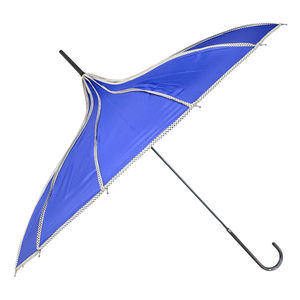 Parapluie forme pagode en polyester uni avec bordure à pois
