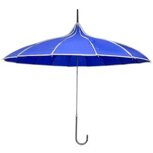 Parapluie forme pagode en polyester uni avec bordure à pois