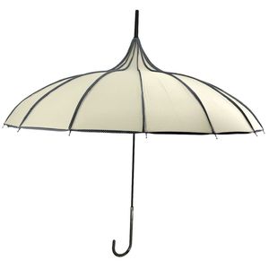 Parapluie forme pagode en polyester uni avec bordure à pois
