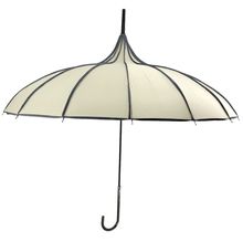 Parapluie forme pagode en polyester uni avec bordure à pois