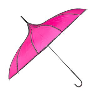 Parapluie forme pagode en polyester uni avec bordure à pois
