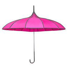 Parapluie forme pagode en polyester uni avec bordure à pois