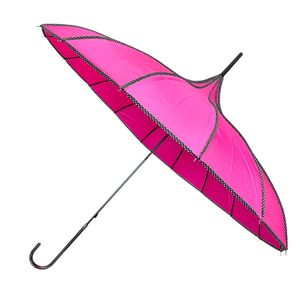Parapluie forme pagode en polyester uni avec bordure à pois