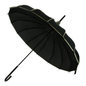 Parapluie forme pagode en polyester uni avec bordure à pois