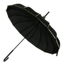 Parapluie forme pagode en polyester uni avec bordure à pois